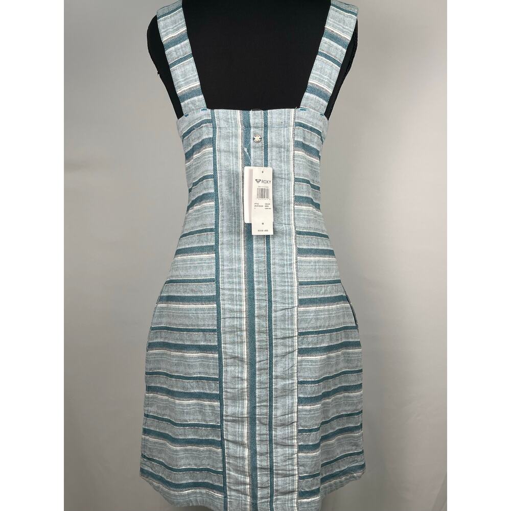 NWT Roxy Sweeter Dreams Light Blue Stripe Linen Blend Mini Dress Size Medium - Picture 4 of 8